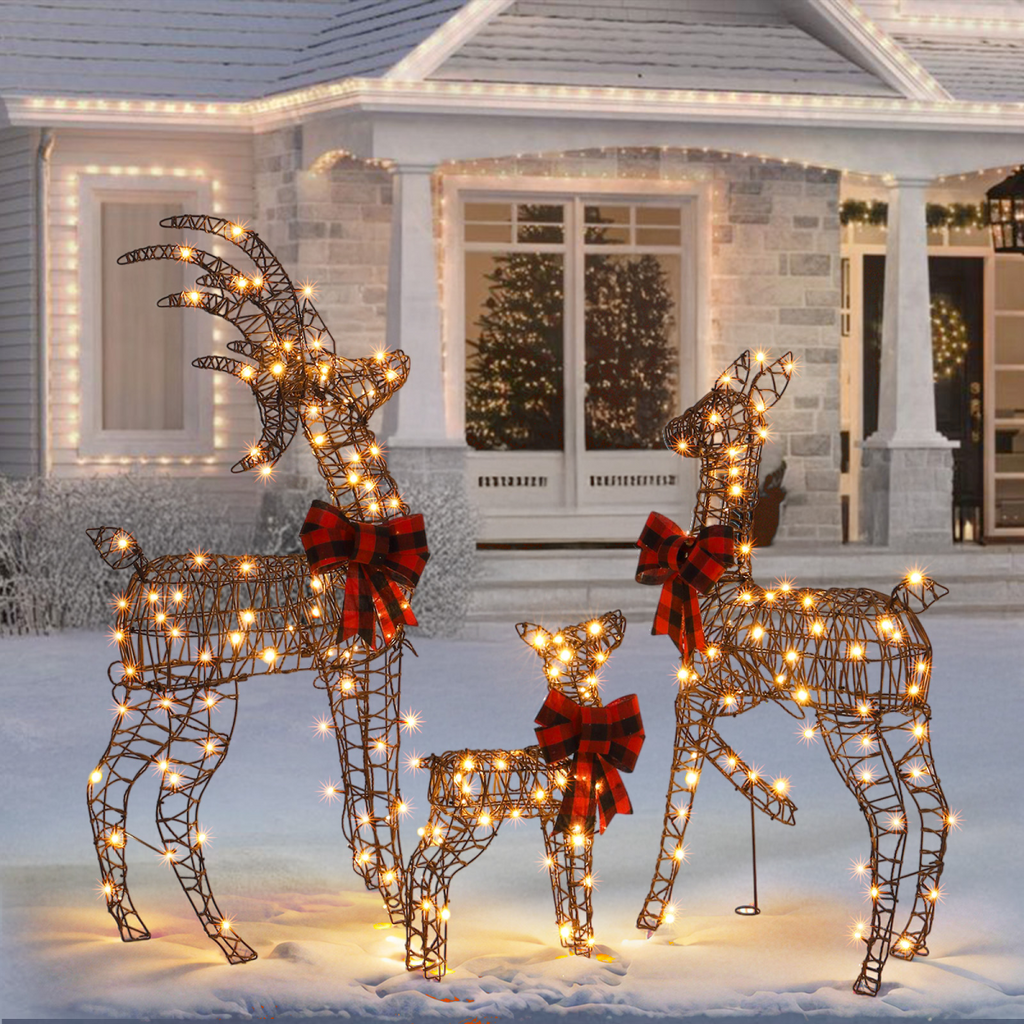 3-Piece Lighted Christmas Reindeer Family Set Outdoor Decorations