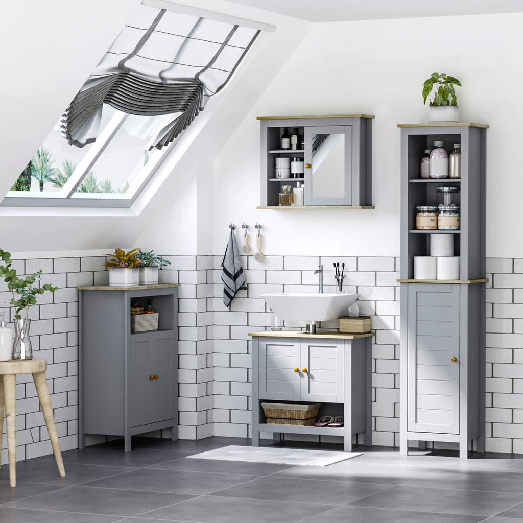 kleankin Bathroom Floor Storage Cabinet Standing Unit  Doors Adjustable Shelf