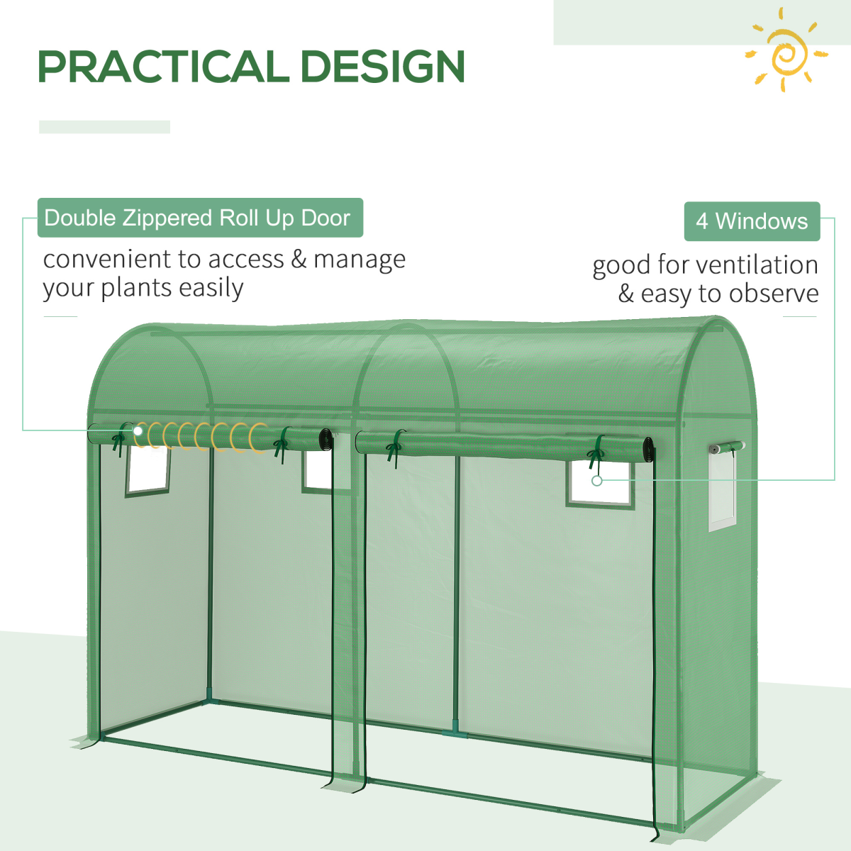Green Walk-In Tunnel Greenhouse with PE Cover – 3m