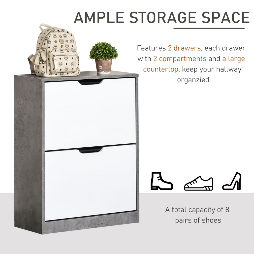 Two Drawer Shoe Cabinet Home Storage Organiser  Groove Handles Hallway HOMCOM