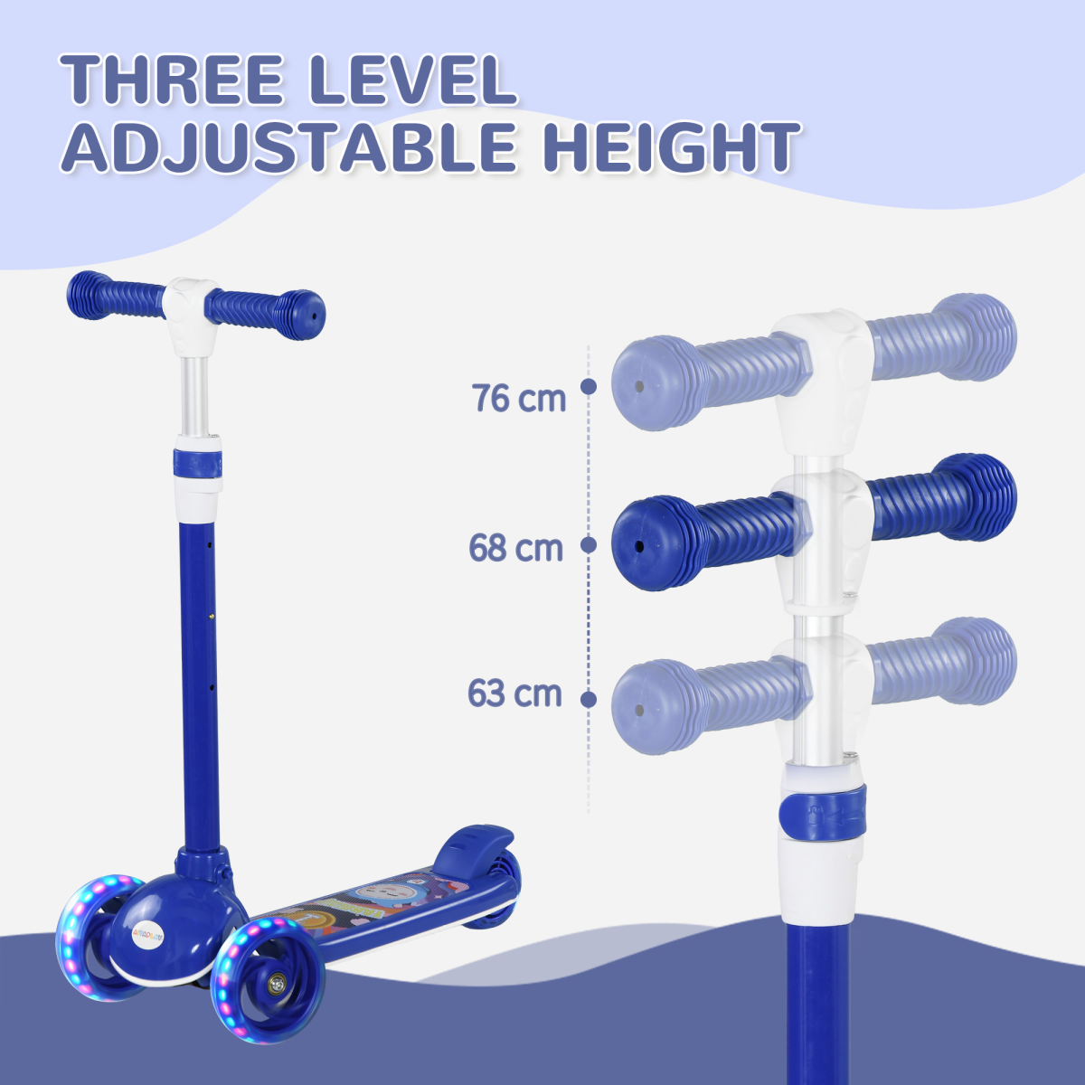AIYAPLAY Kids 3 Wheel Scooter for 2-6 Years Old with Adjustable Height, Blue