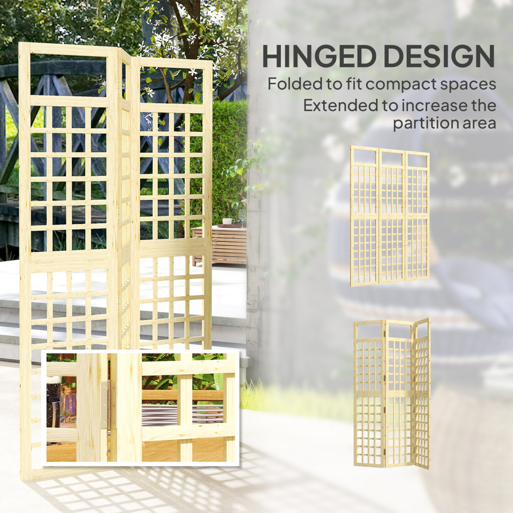 Outsunny 3-Panel Wooden Garden Privacy Screen, Natural Wood Finish
