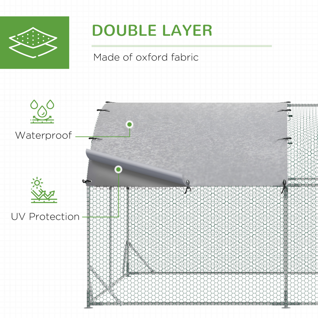 PawHut Walk-In Chicken Run Galvanised Chicken Coop with Cover 2.8 x 1.9 x 2m