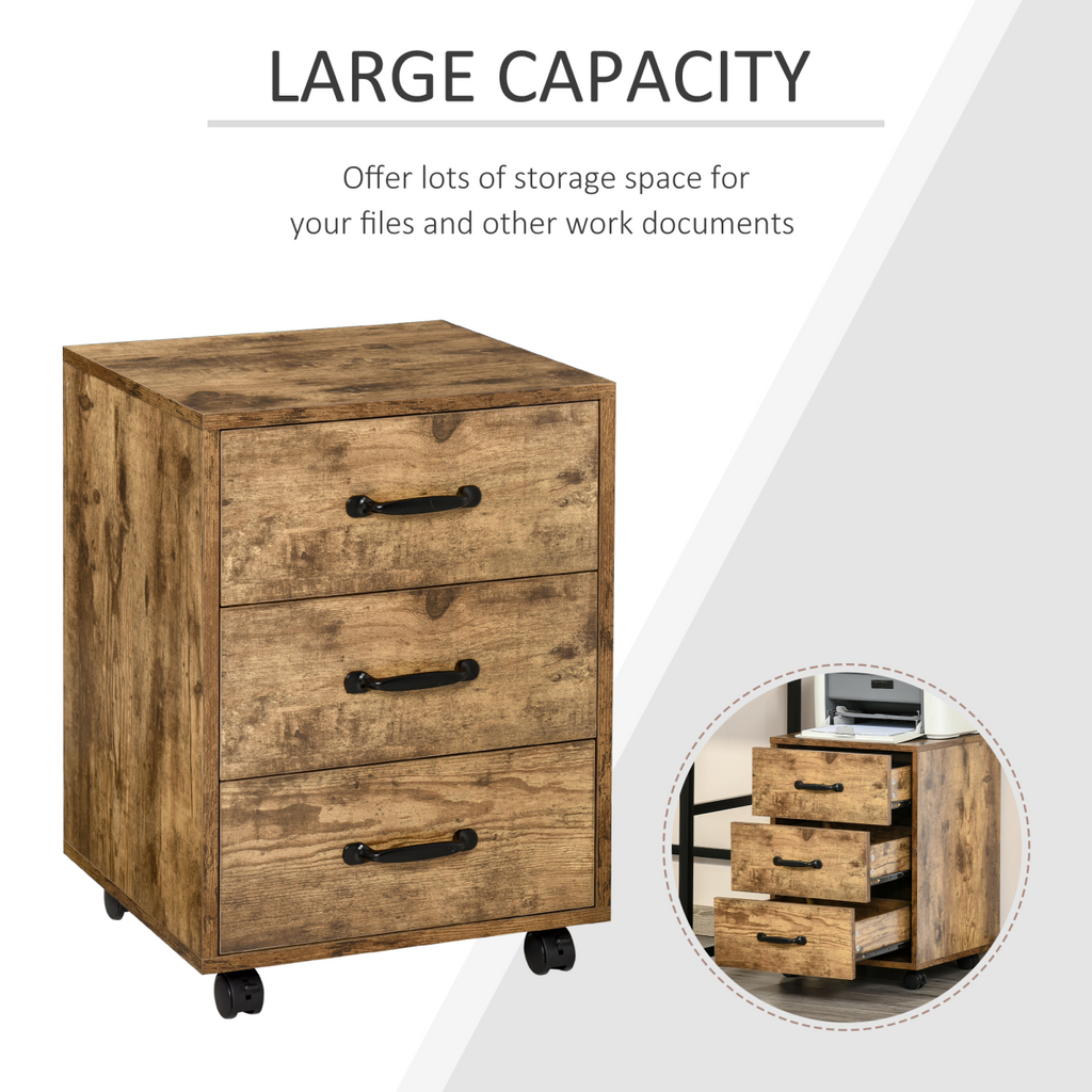 Rolling File Cabinet with 3 Drawers, Under Desk Mobile Filing Organizer HOMCOM