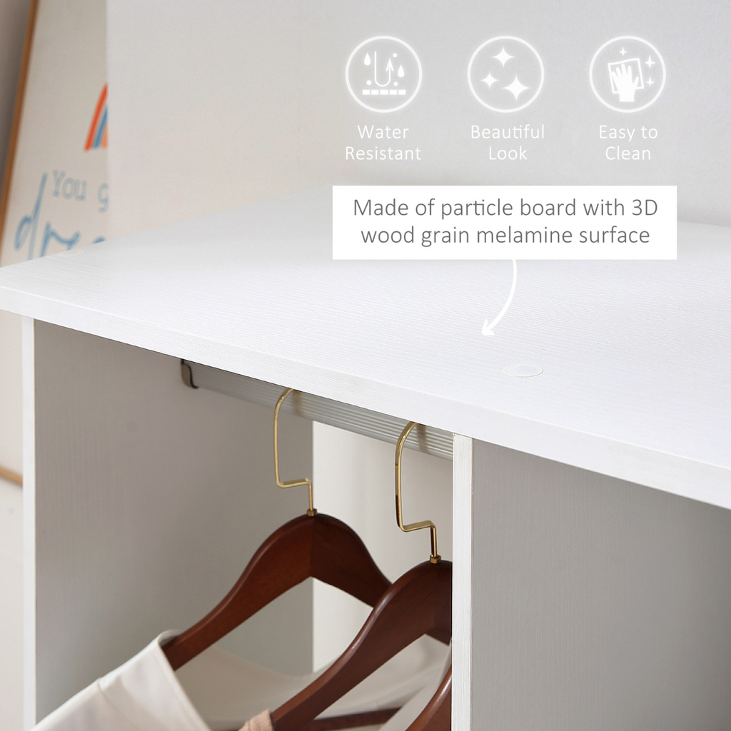 Mobile Double Open Wardrobe w/ Clothes Hanging Rail Colthing White
