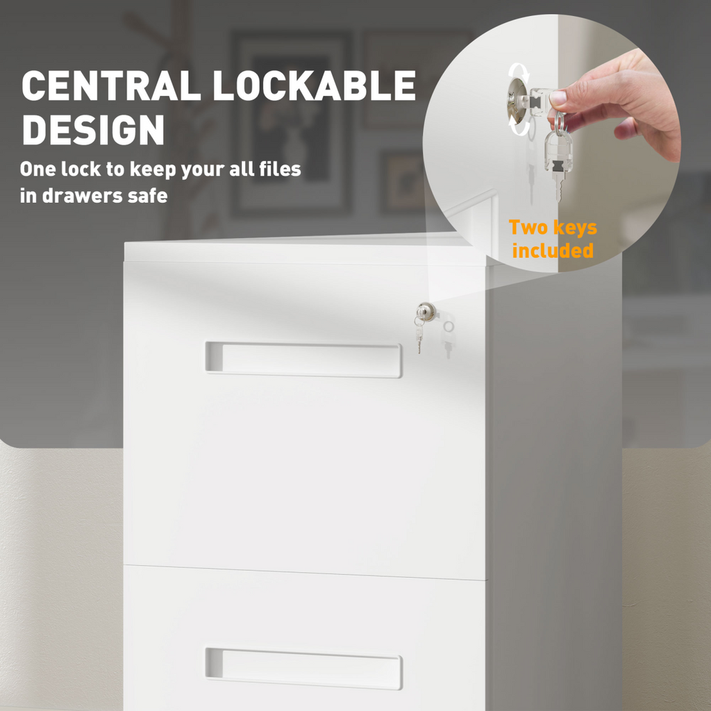 Mobile File Cabinet Home Filing Furniture with Adjustable Partition, Lock, White