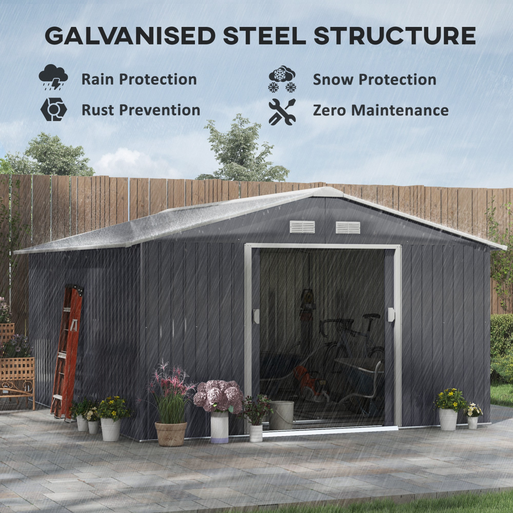 13 x 11FT Foundation Ventilation Steel Outdoor Garden Shed Grey