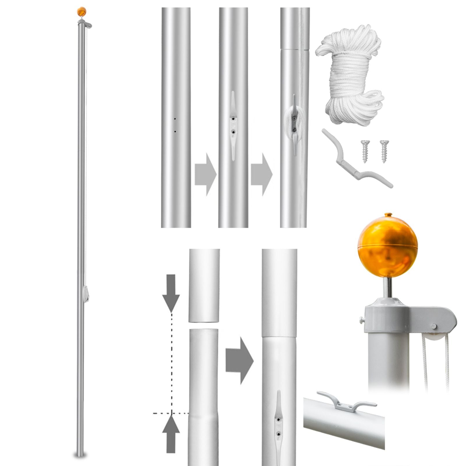 5.1*5.1*750cm Aluminum Alloy Splicing Flagpole Adjustable And Retractable