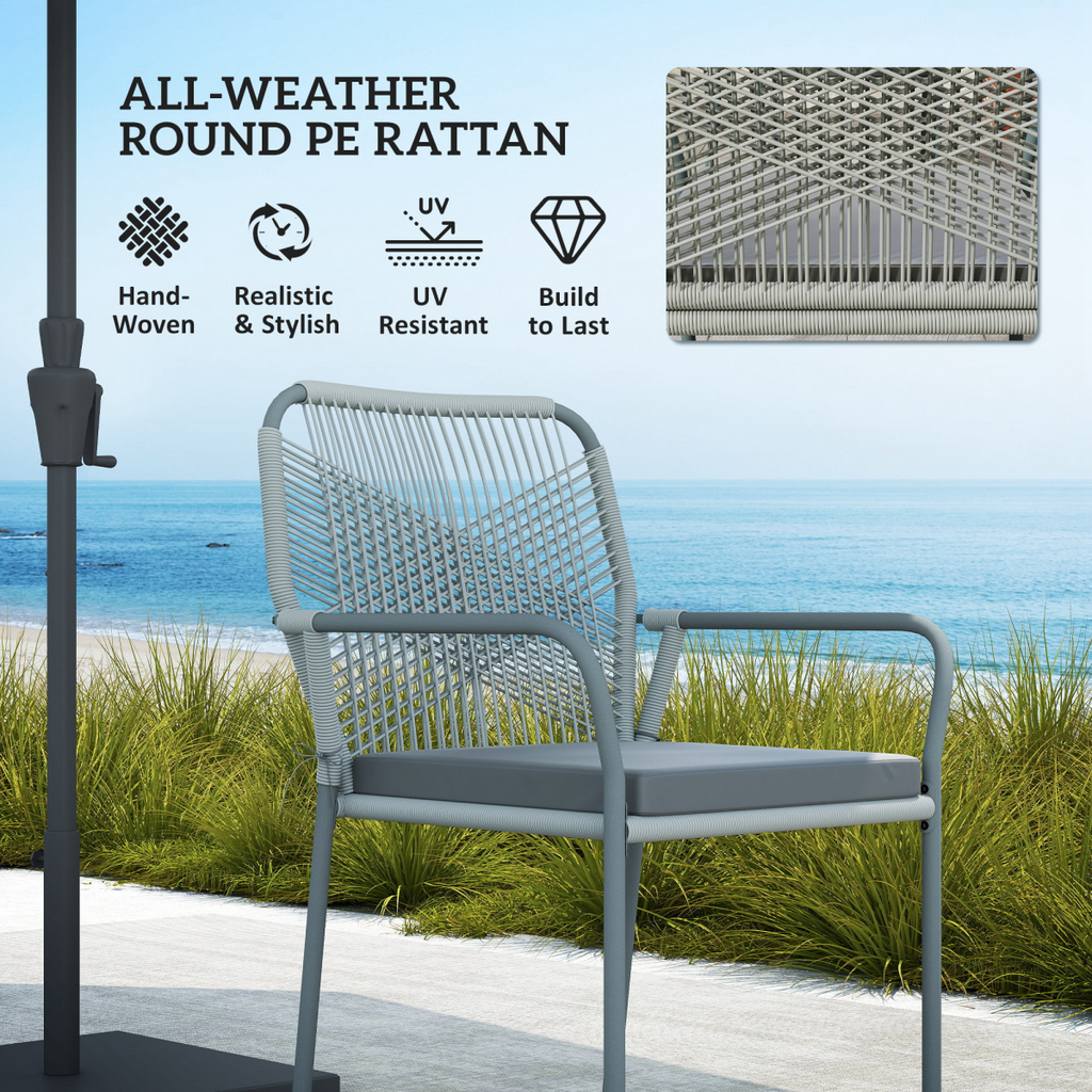 Outsunny 5 Piece PE Rattan Garden Dining Set with Cushions, Light Grey