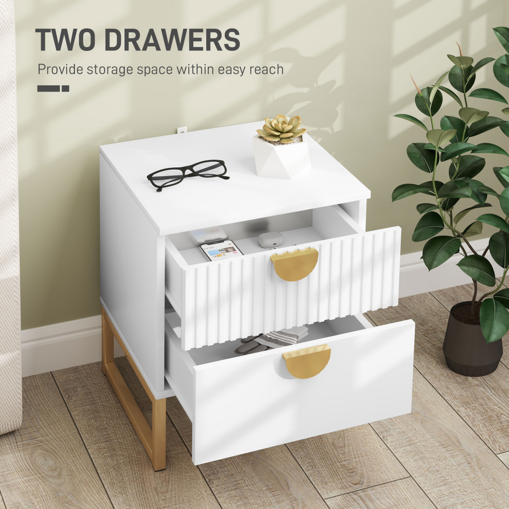 HOMCOM Bedside Table with 2 Drawers for Bedroom, Living Room, White