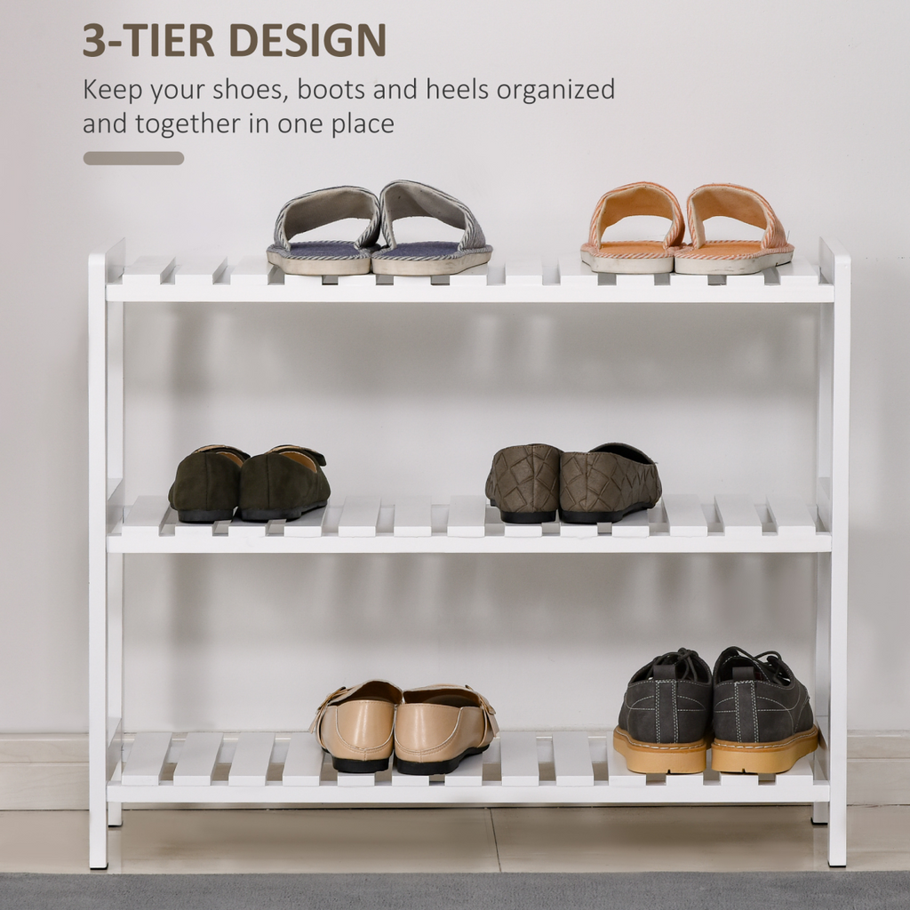 3-Tier Shoe Rack Wood Frame Open Hygienic Storage 57x70cm