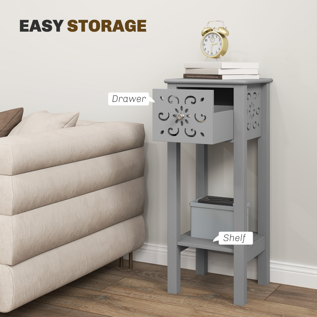 Elegant Floral Design Grey MDF Storage Unit Set