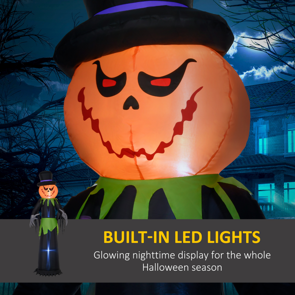Outsunny 8FT Tall Halloween Inflatable Pumpkin Ghost in A Hat Decoration