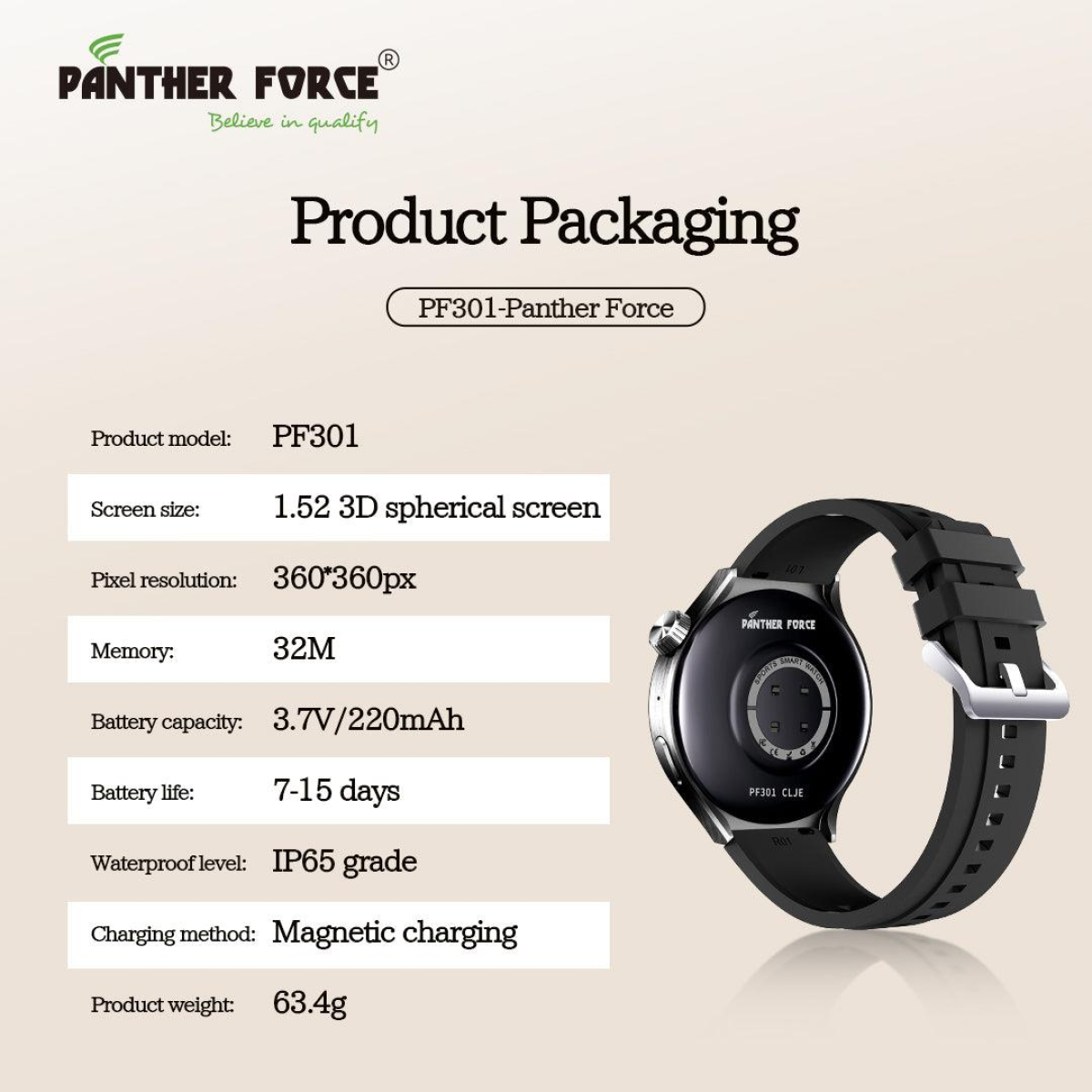 Panther Force 1.52" 3D Spherical Screen SmartWatch