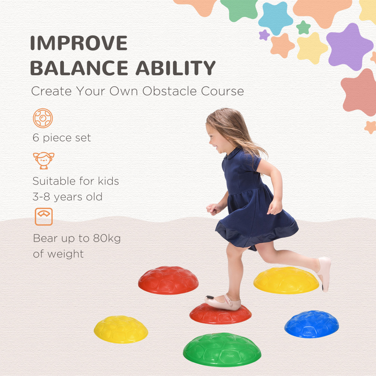 ZONEKIZ Balance River Stones with Non-Slip Mats for Ages 3-8 Years