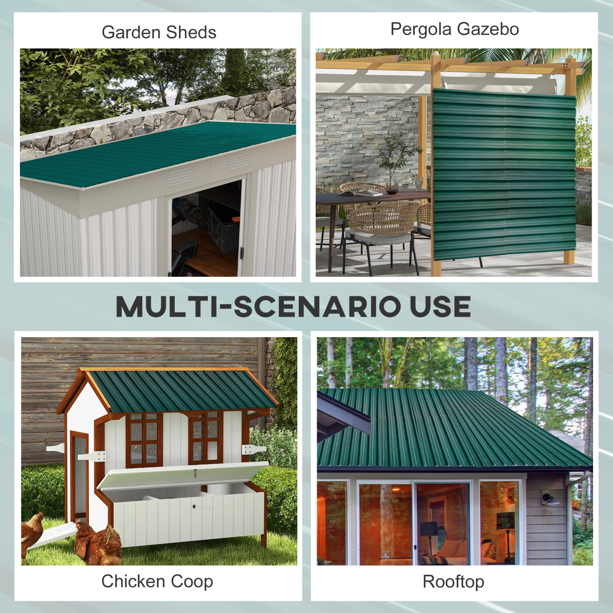 Outsunny Pack of 12 Metal Roofing Sheets for Greenhouse and Shed, Green