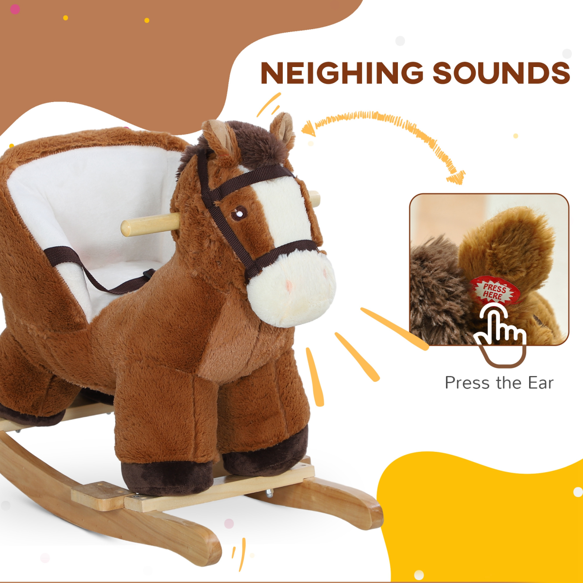 AIYAPLAY Kids Rocking Horse with Sound, Safety Belt - Brown