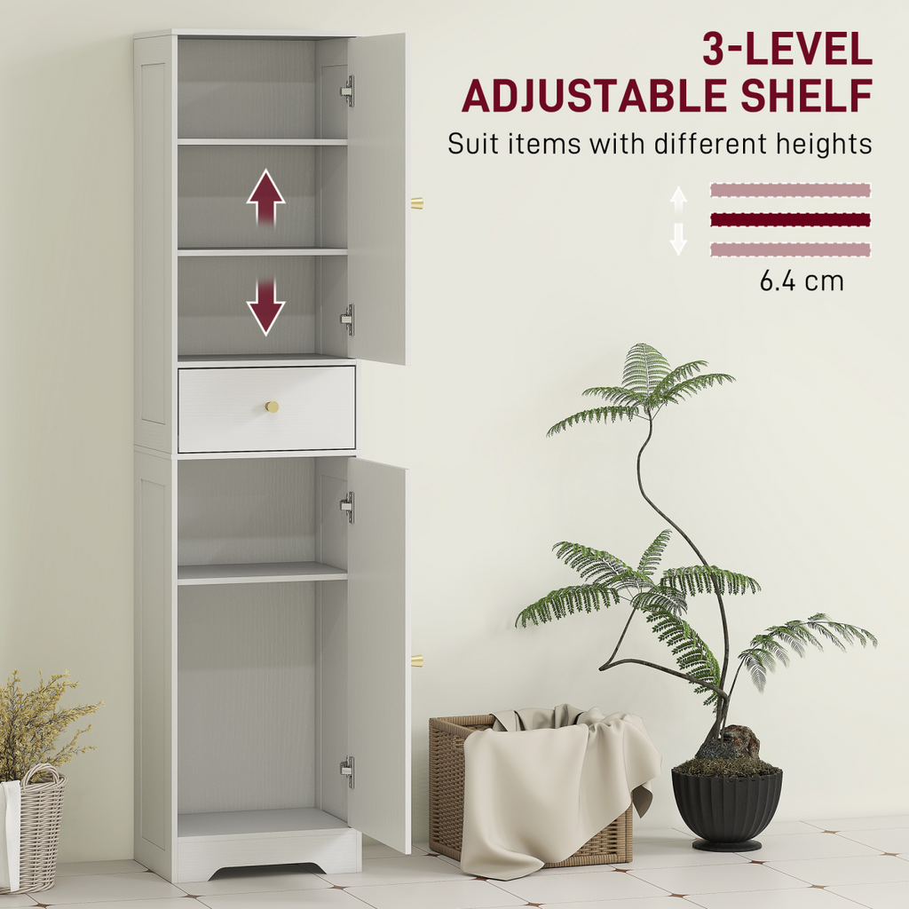 HOMCOM Tall Bathroom Storage Cabinet with Arch Doors Adjustable Shelf White
