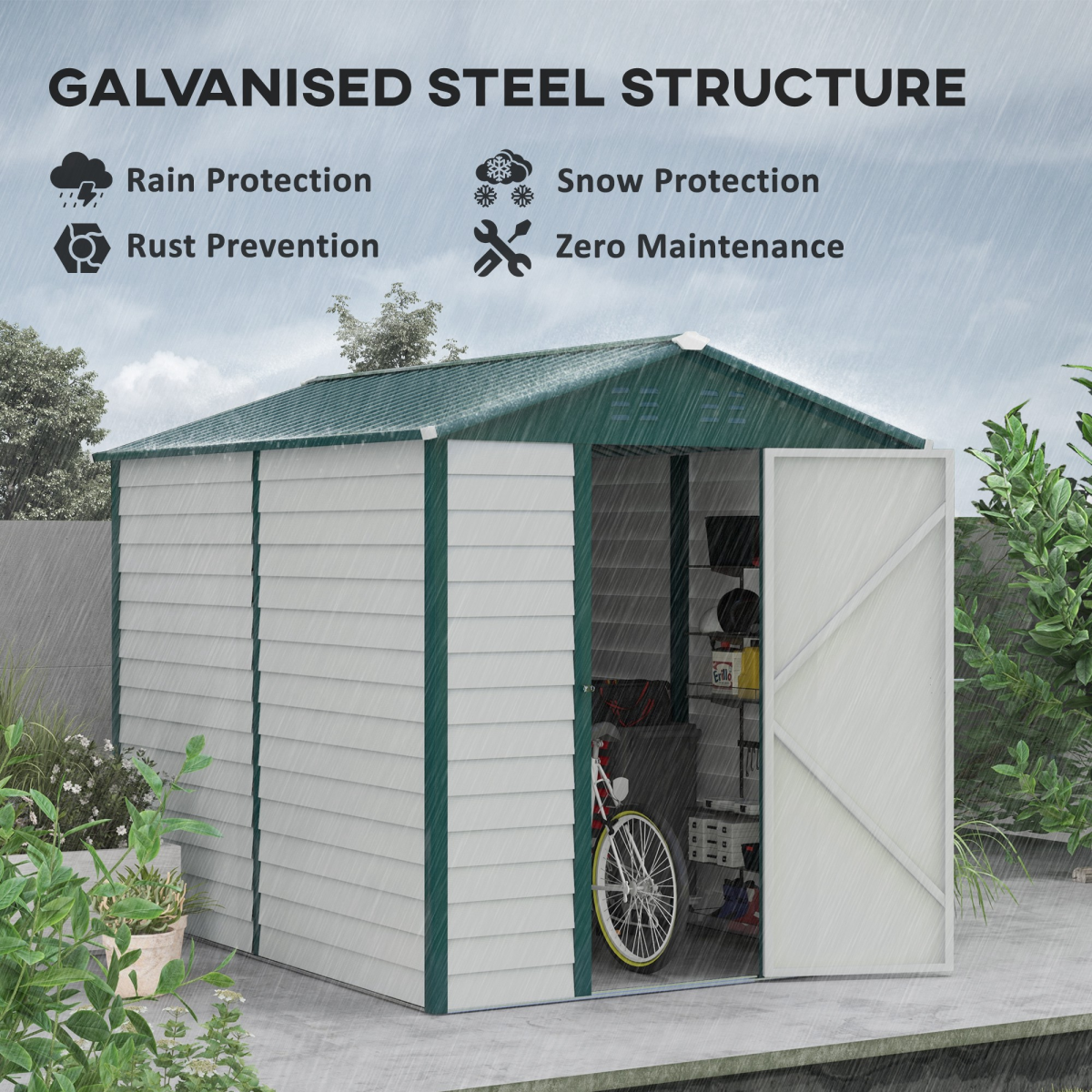9'x6' Galvanized Metal Garden Shed Tool Storage Shed for Backyard Patio