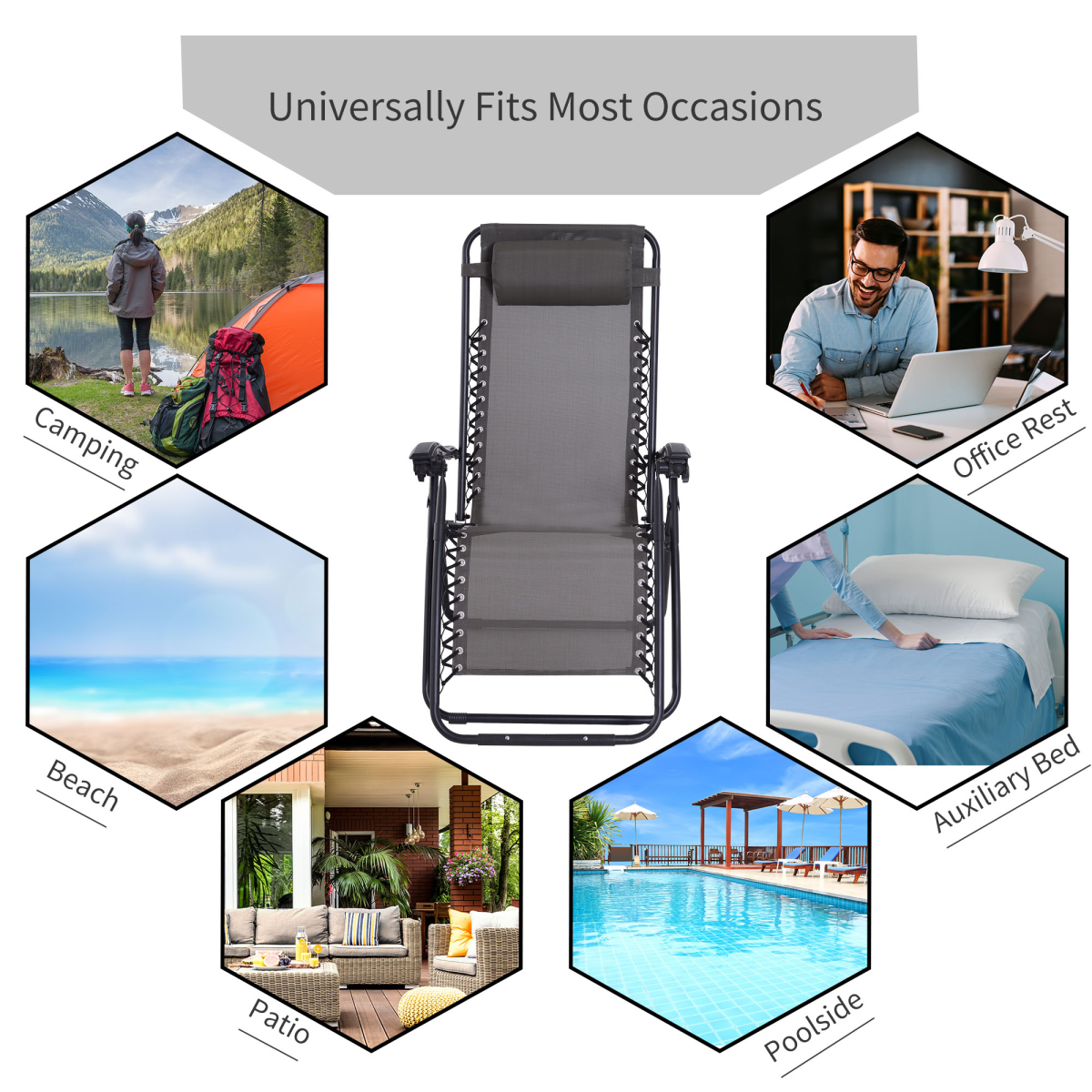 Metal Frame Zero Gravity Lounger w/ Head Pillow for Patio Decking  Outsunny