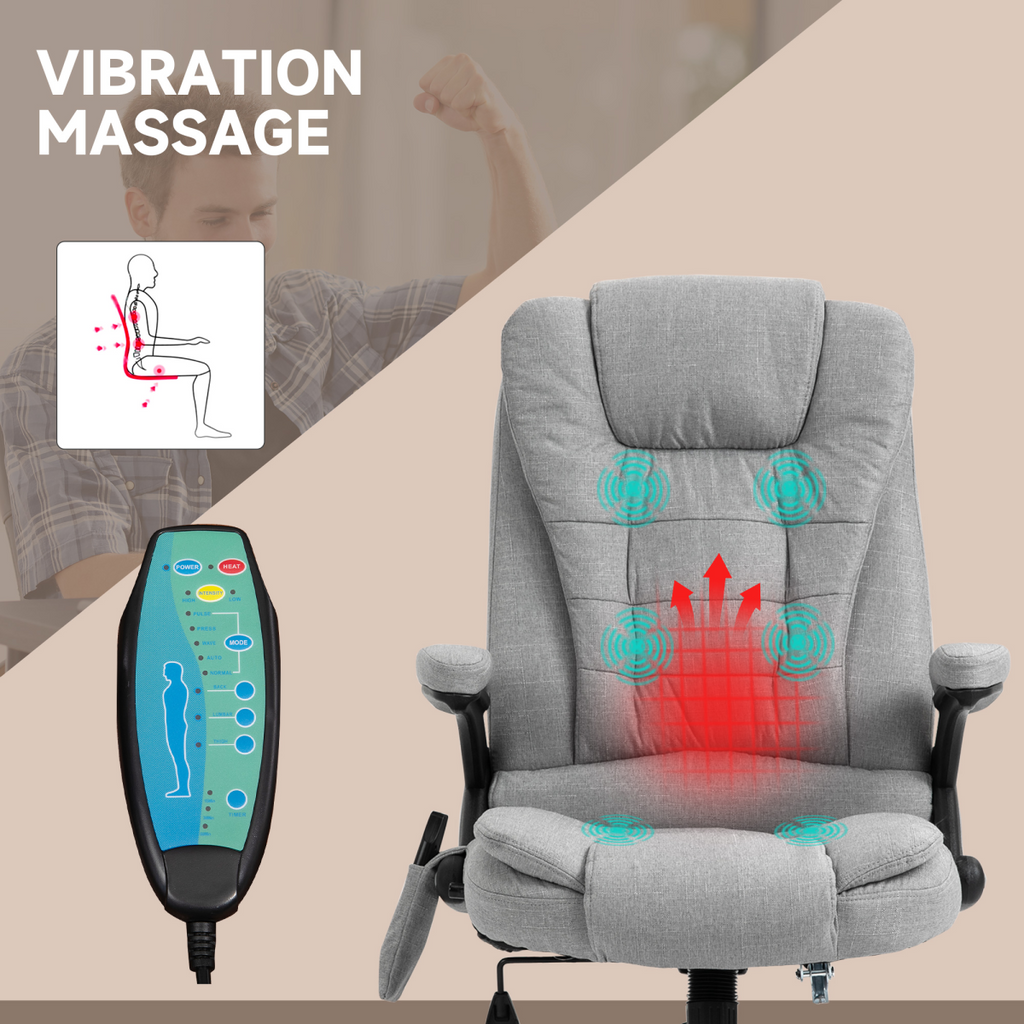 Executive Reclining Chair w/ Heating Massage Points Relaxing Headrest Grey