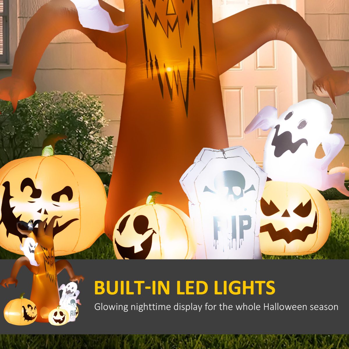 Outsunny 7.9FT Inflatable Halloween Ghost Tree w/Pumpkins, Ghosts, Tombstone