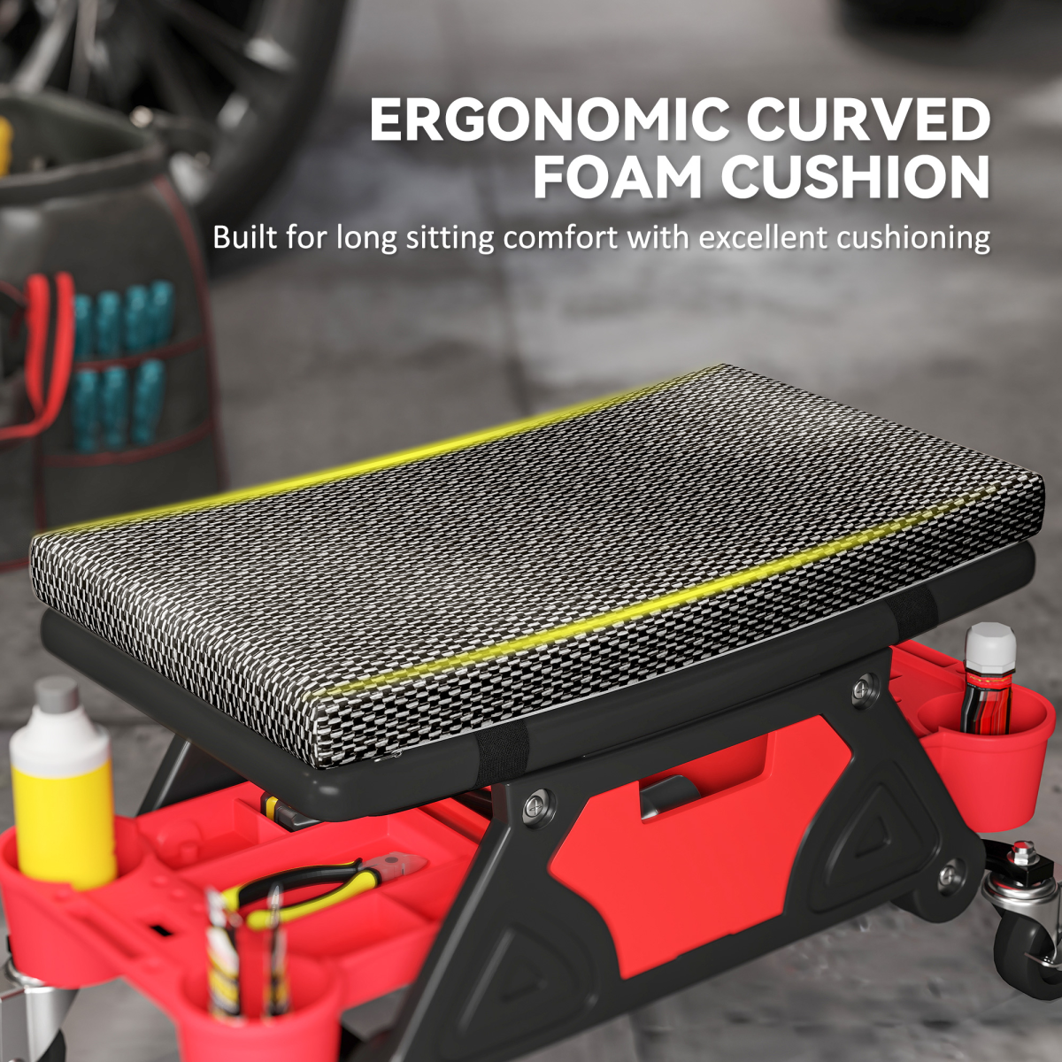 HOMCOM Rolling Mechanic Stool, 135kg Capacity Workshop Stool, Black