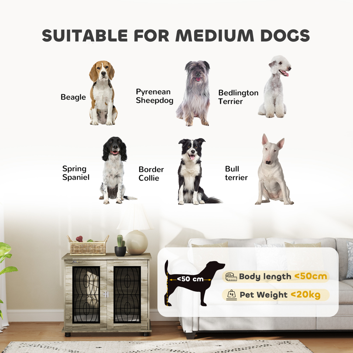 PawHut Dog Crate Furniture, End Table for Medium Dogs w/ Cushion
