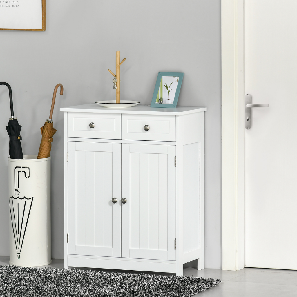 kleankin Bathroom Floor Storage Cabinet w/ 2 Drawers Door Cupboard White