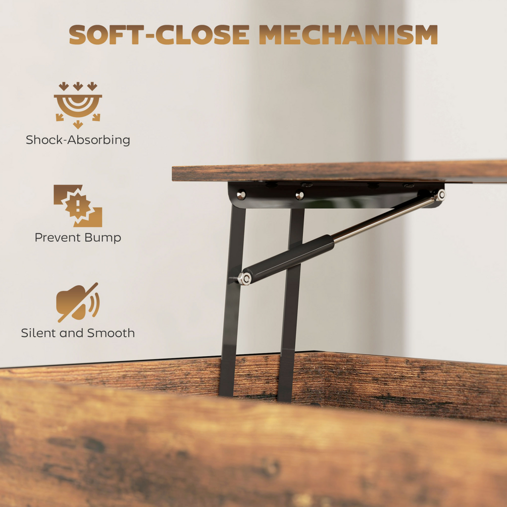 HOMCOM Industrial Lift Top Coffee Table with Storage Shelf Rustic Brown