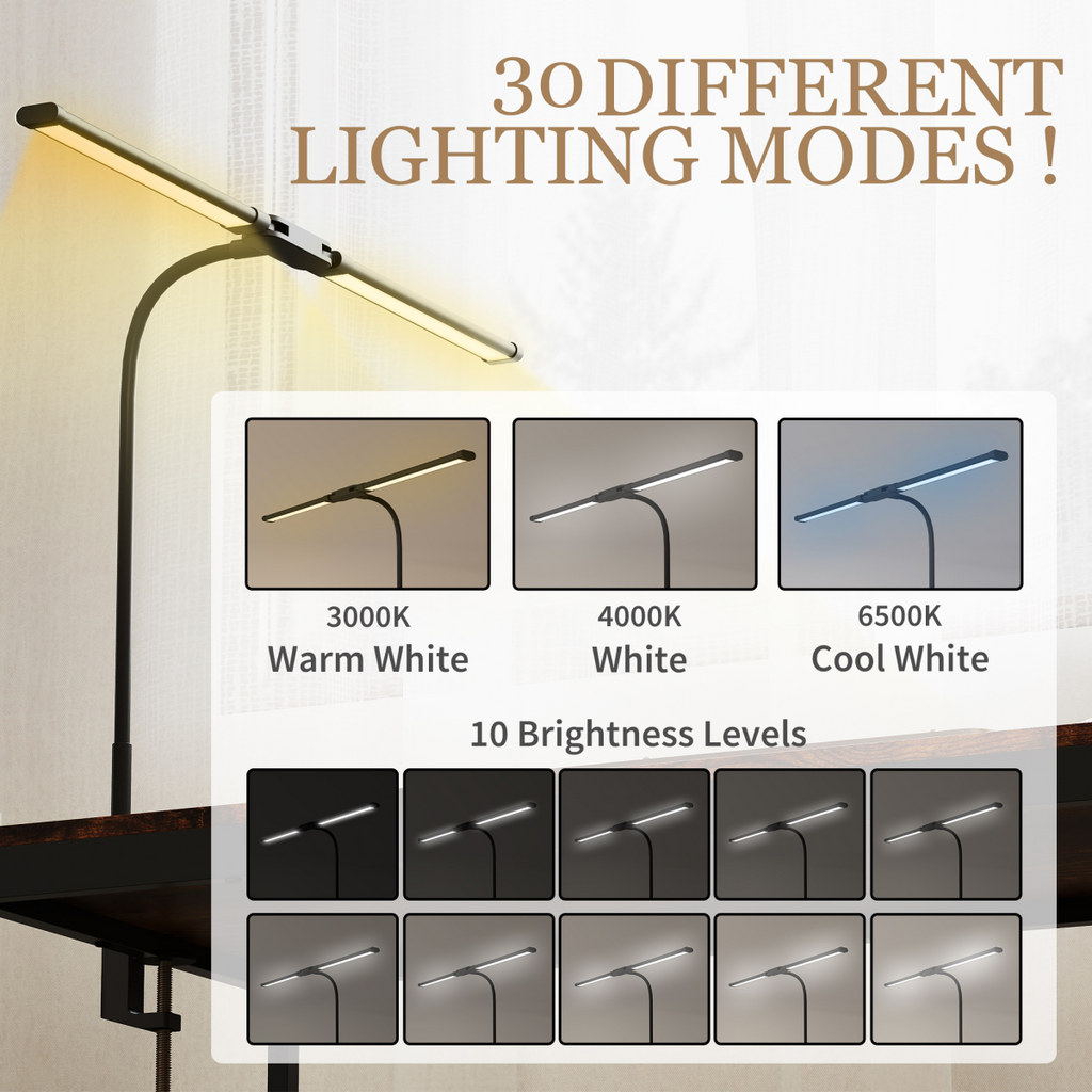 HOMCOM Double Head Table Lamp with 3 Colour Modes & 10 Dimmable, Black