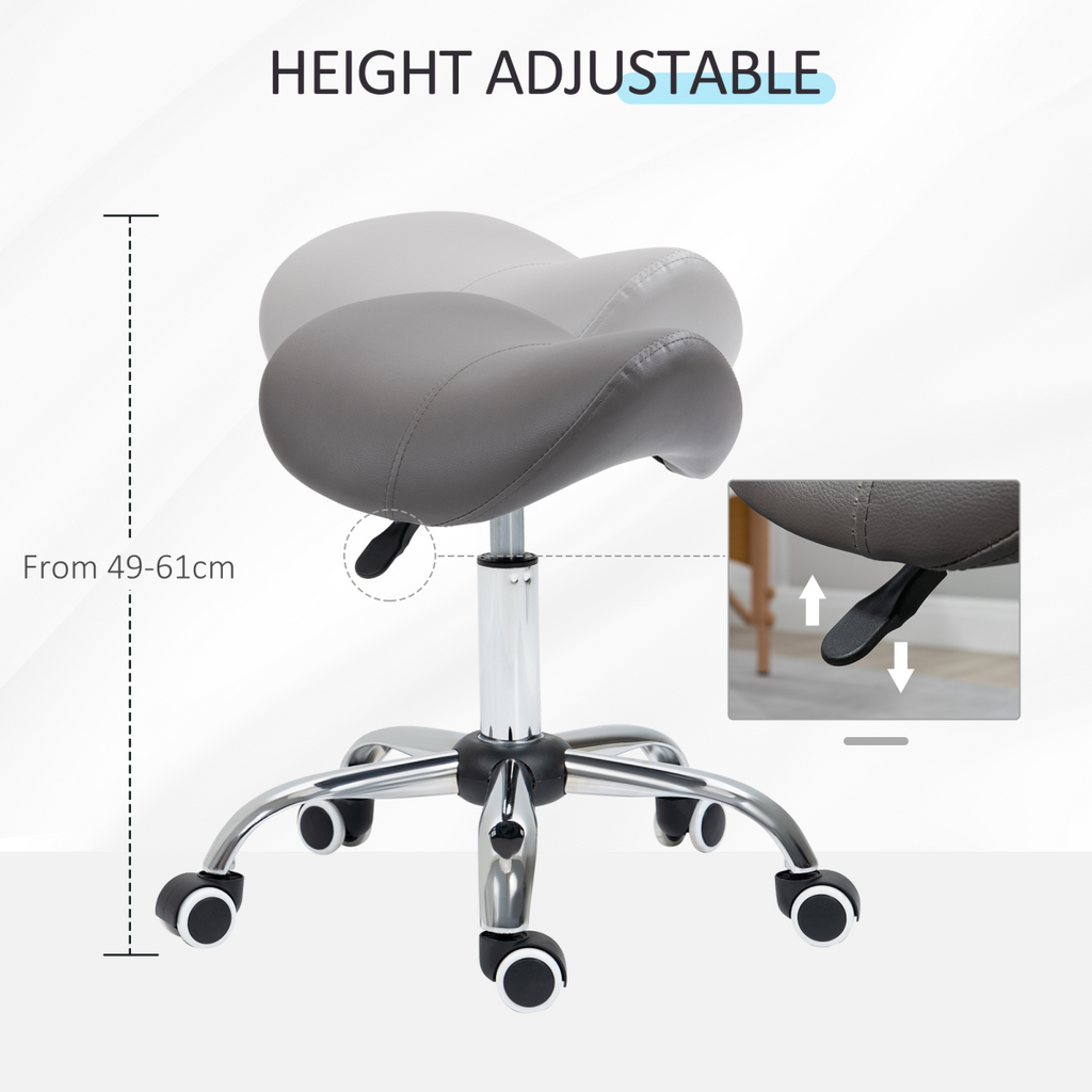 HOMCOM PU Leather Saddle Stool with Moulded Padded Seat Adjustable Height Grey