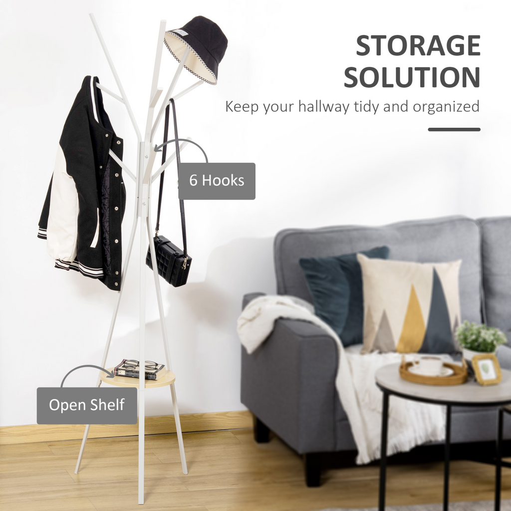 180cm Coat Rack Metal Clothes and Scarves Hat Hanger Hall Tree 9 Hooks-White
