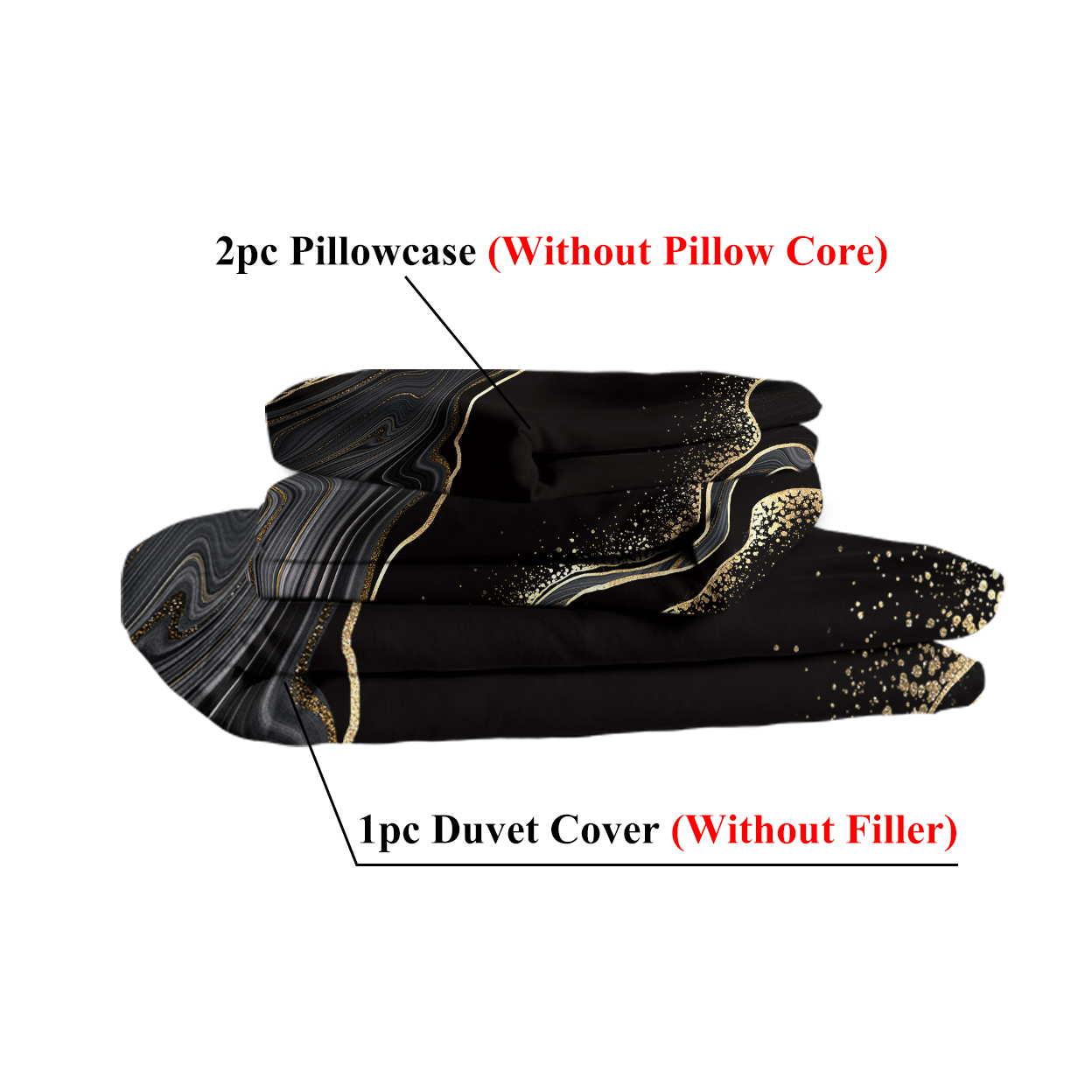 Black Gold Grey Marble Bedding Watercolor Marble Duvet Cover Set Abstract Chic Printed Design Quilt Cover Single 1 Duvet Cover 2 Pillowcase