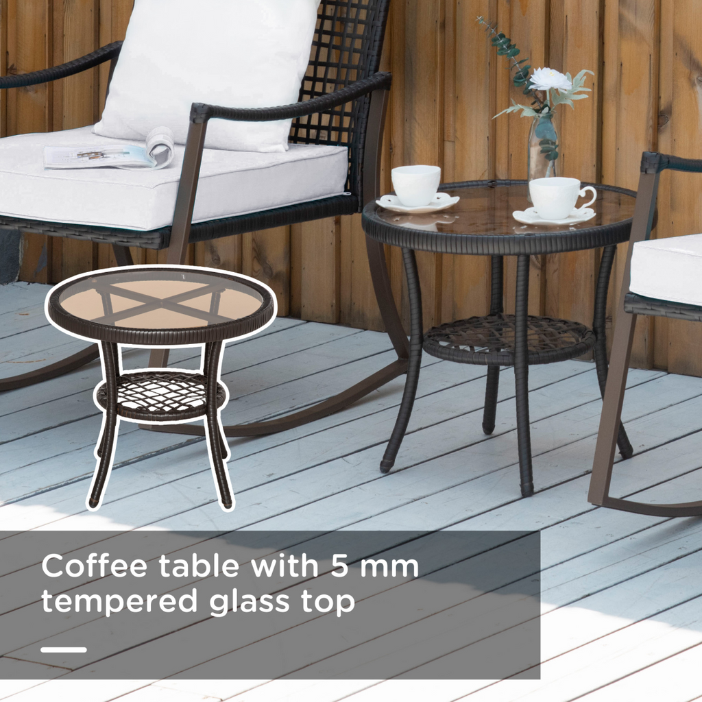 3 PCS Rocking Chair Bistro Set-Brown/Cream White