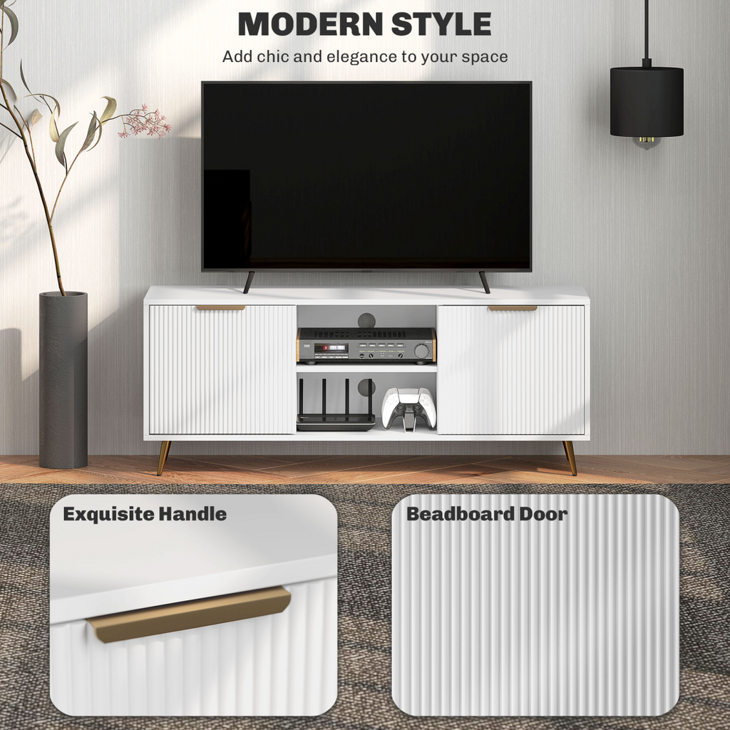 HOMCOM Modern TV Stand Cabinet with Storage for Living Room, White