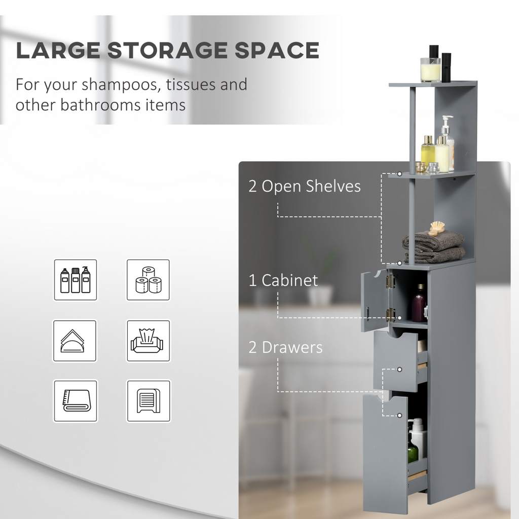 HOMCOM Tall Bathroom Cabinet, Bathroom Storage Cabinet W/ Shelf, Drawers, Grey