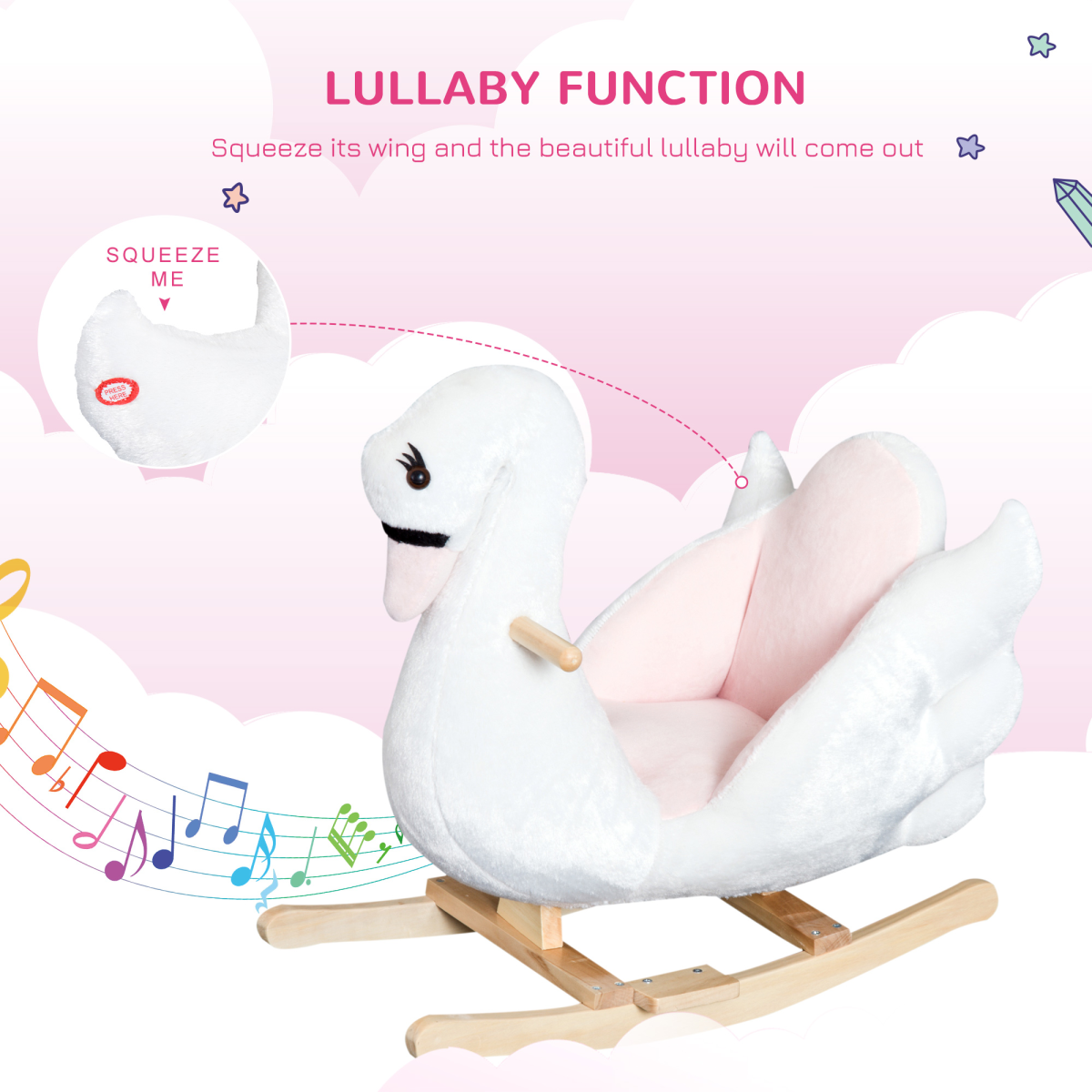 Kids Rocking Horse Ride On Swan Toy with Music Safety Seat for Toddler HOMCOM