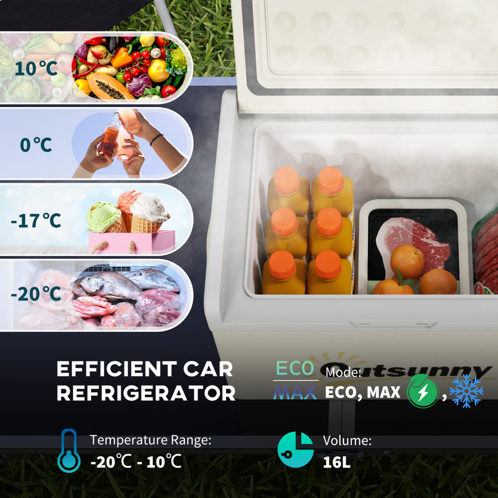 Outsunny 16L Car Refrigerator Fridge Freezer, 12/24V DC and 100-240V AC, Khaki