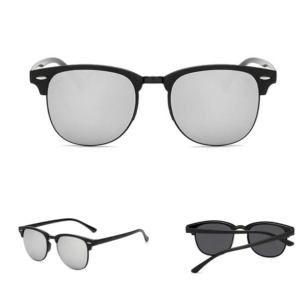 Mens Black Horn Rimmed Half Frame Polarised Driving Fishing Sunglasses UV400