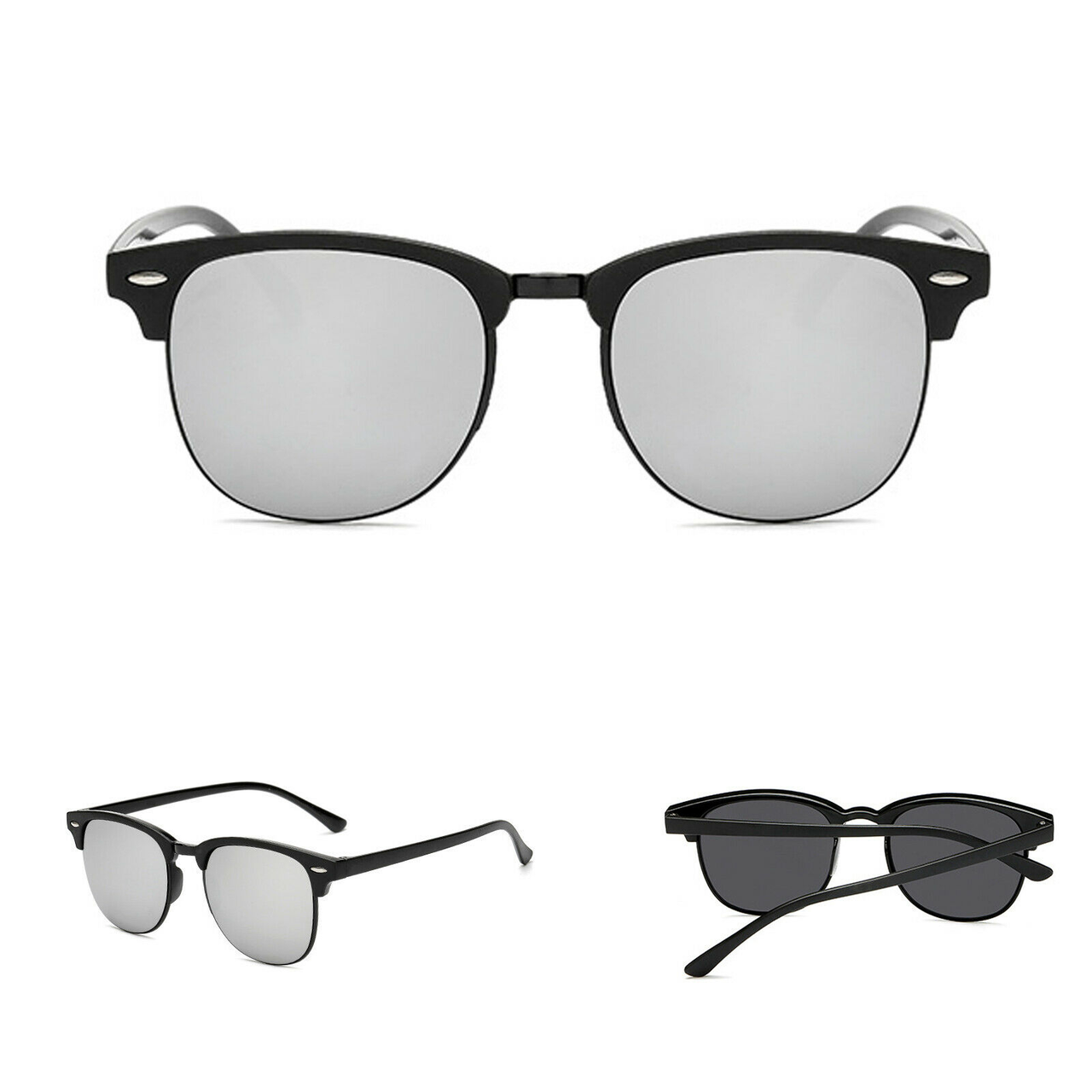 Mens Black Horn Rimmed Half Frame Polarised Driving Fishing Sunglasses UV400
