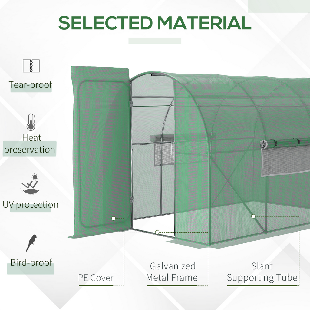 Outsunny 3 x 2M Reinforced Walk-in Polytunnel Garden Greenhouse Steel Frame