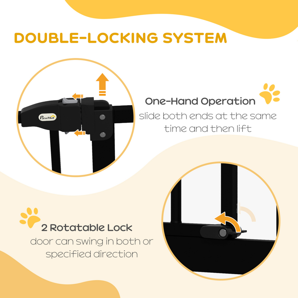 PawHut 74-87cm Adjustable Metal Pet Gate Safety Barrier w/ Auto-Close Black