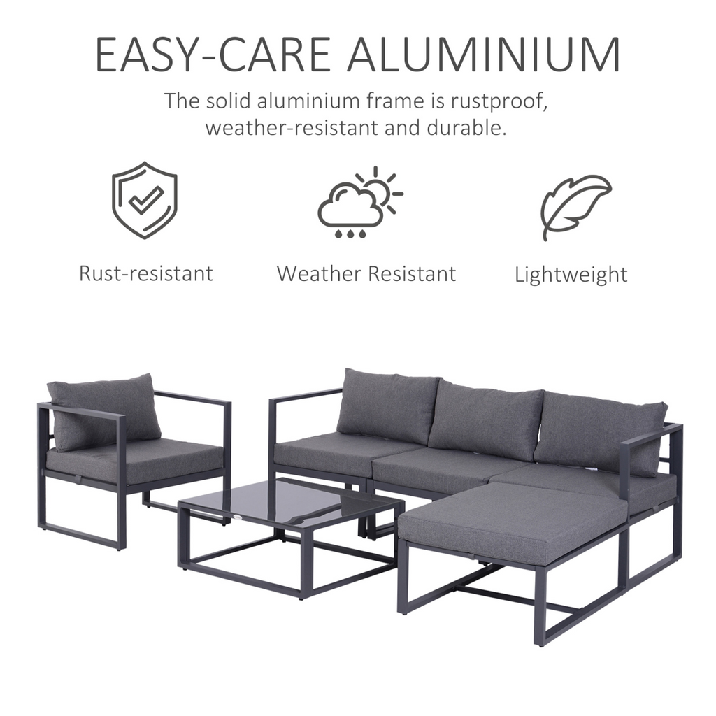 6pcs Garden Sectional Sofa Set Aluminum Frame Coffee Table Footstool Outsunny