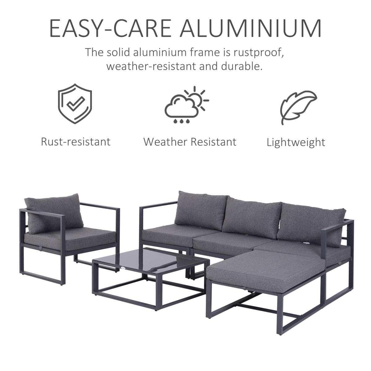 6pcs Garden Sectional Sofa Set Aluminum Frame Coffee Table Footstool Outsunny