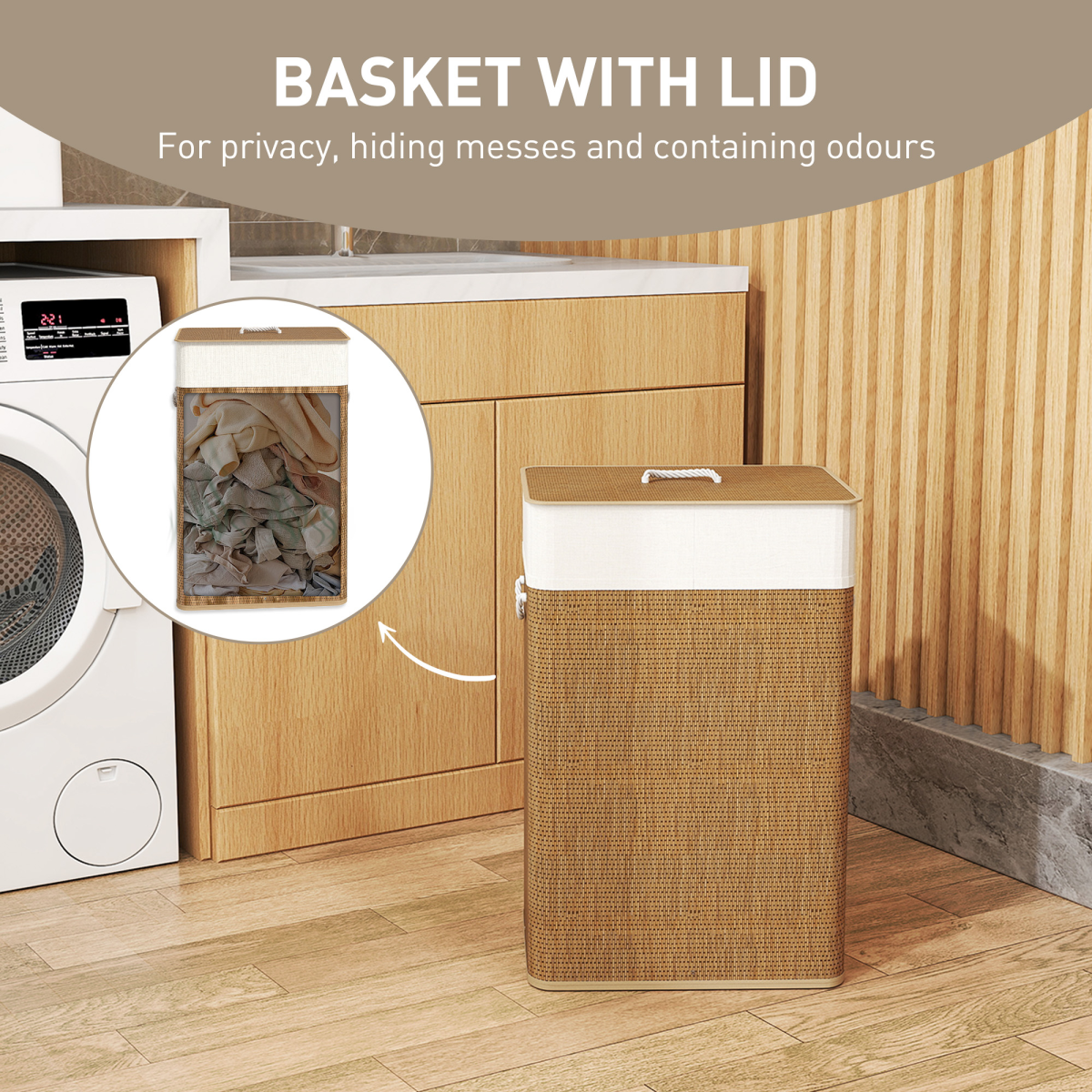 HOMCOM Laundry Hamper with Removable Washable Liner Bag, Brown