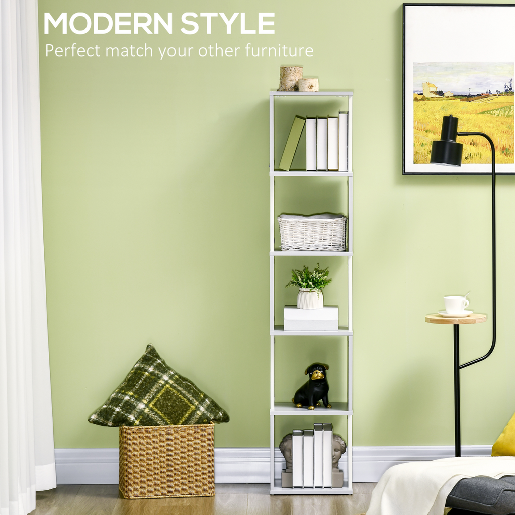 5-Tier Bookshelf, Freestanding Bookcase Storage Shelving Light Grey