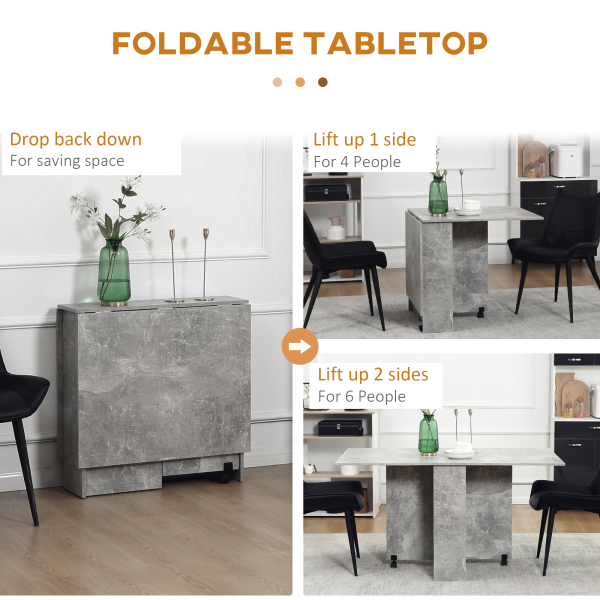 HOMCOM Rolling Drop Leaf Dining Table Folding Kitchen Table with Open Shelves