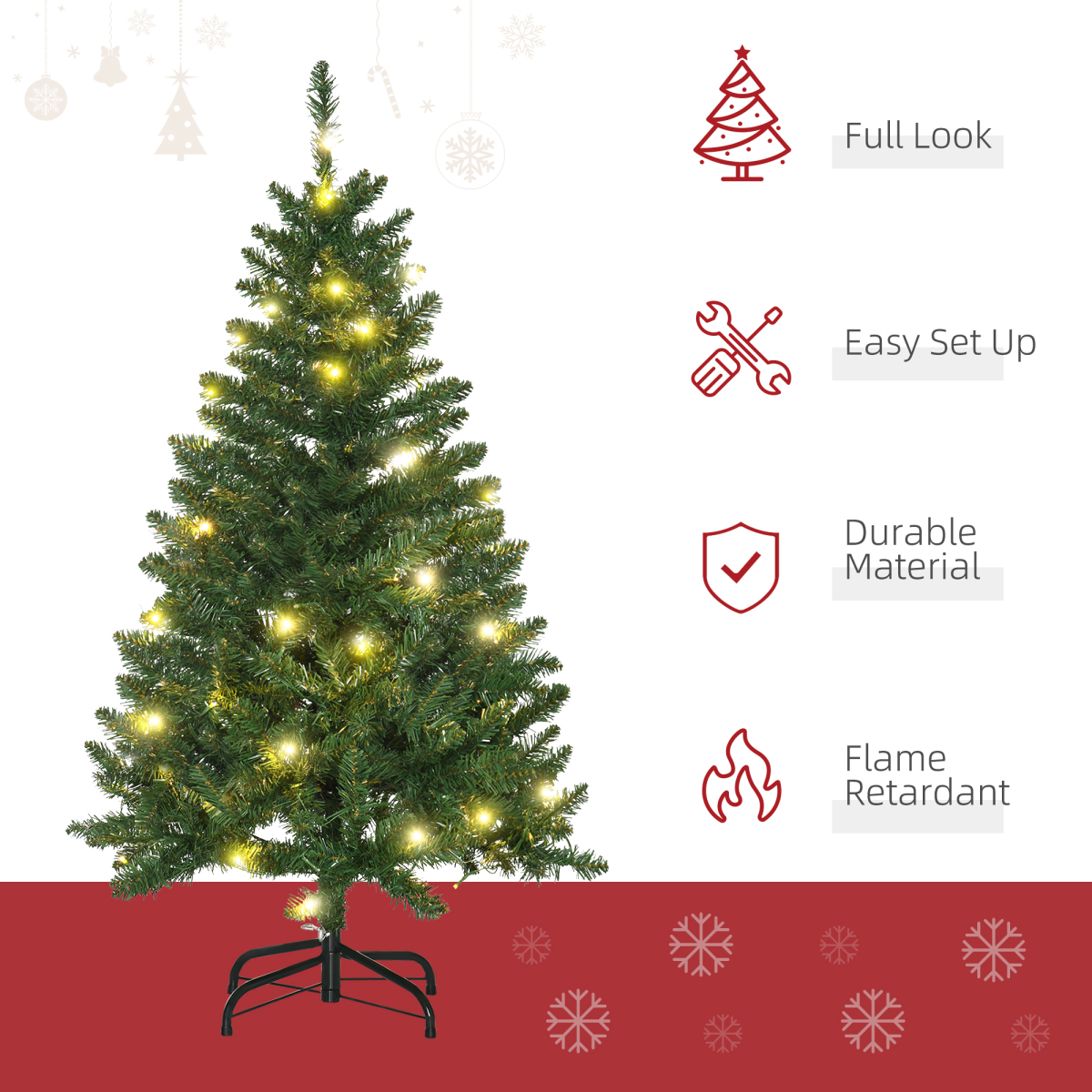 4 Feet Christmas Tree Warm White LED Light Holiday Home Decoration, Green