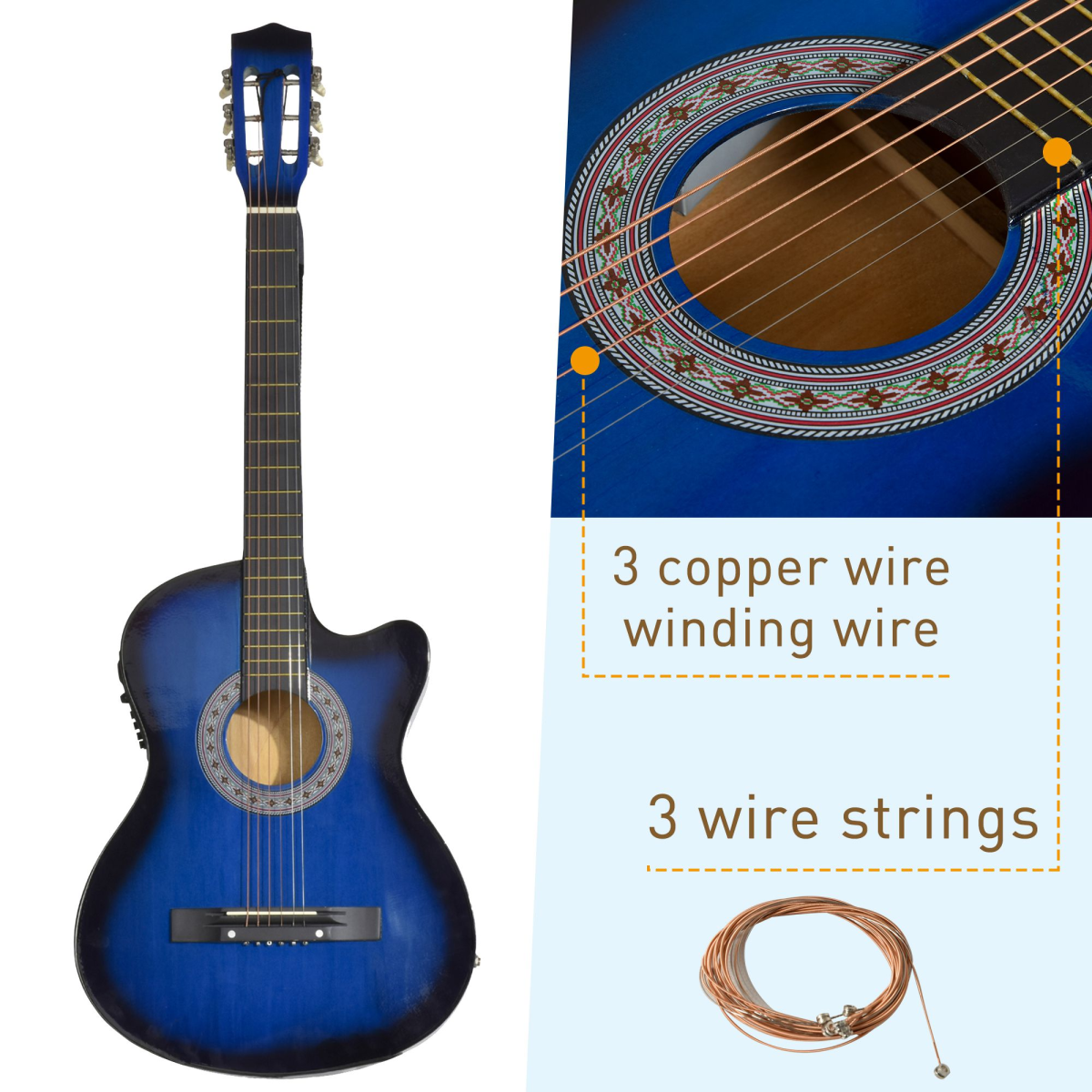 HOMCOM Beginner Acoustic Electric Cutaway Guitar Kids Guitar and Junior Guitar